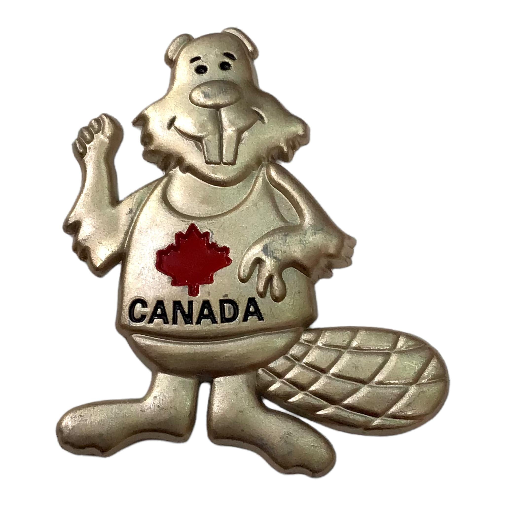 Canada beaver fridge magnet silver tone metal DieCast