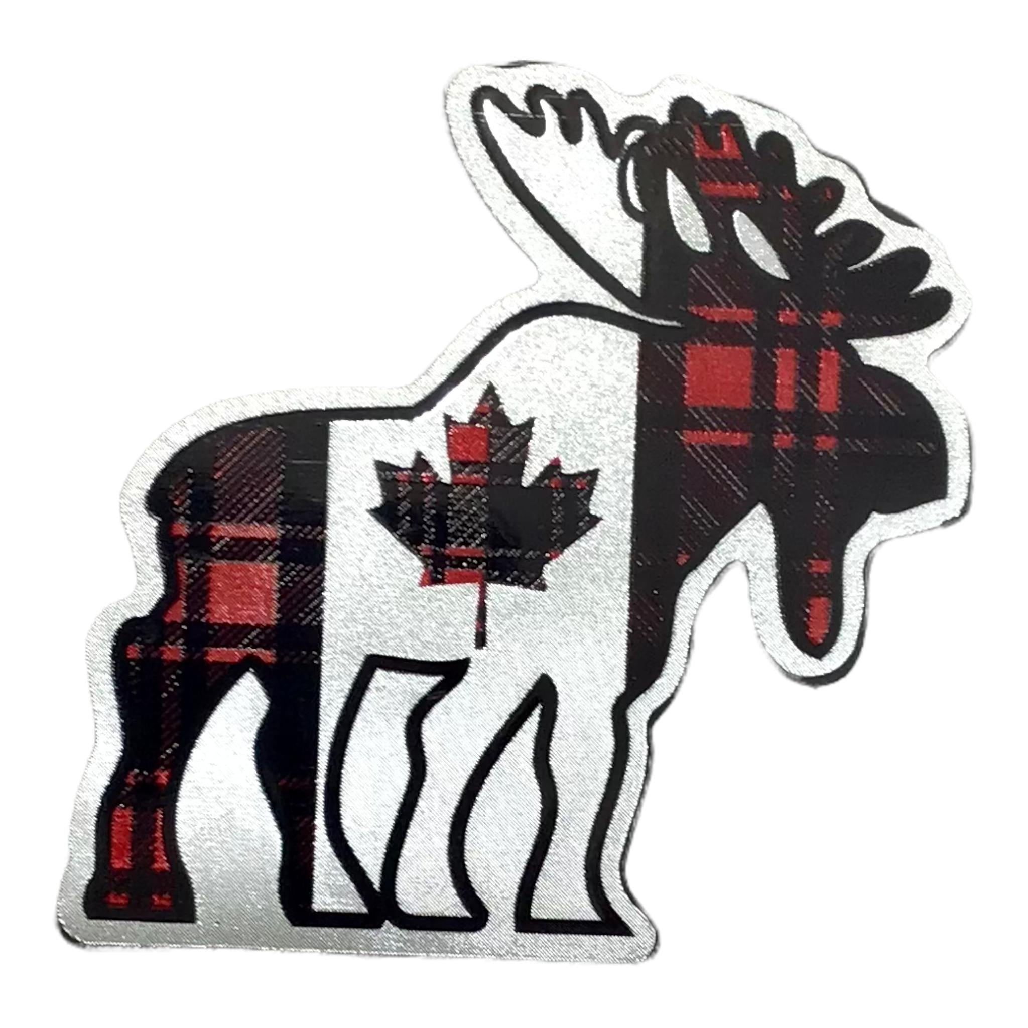 Canada maple magnet - Moose Buffalo plaid red and black with silver background aimant