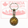Canadian Maple Leaf Golden Circle Spinner Keychain - Metal Chrome Keyring - Golden Centre