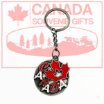 Canadian Maple Leaf Keychain with Canada Name Drop - Circle Shaped Metal Key Holder