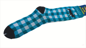 Canadian Moose Socks with White & Teal Green Checkerboard Unisex Adult Casual Socks Souvenir Collection