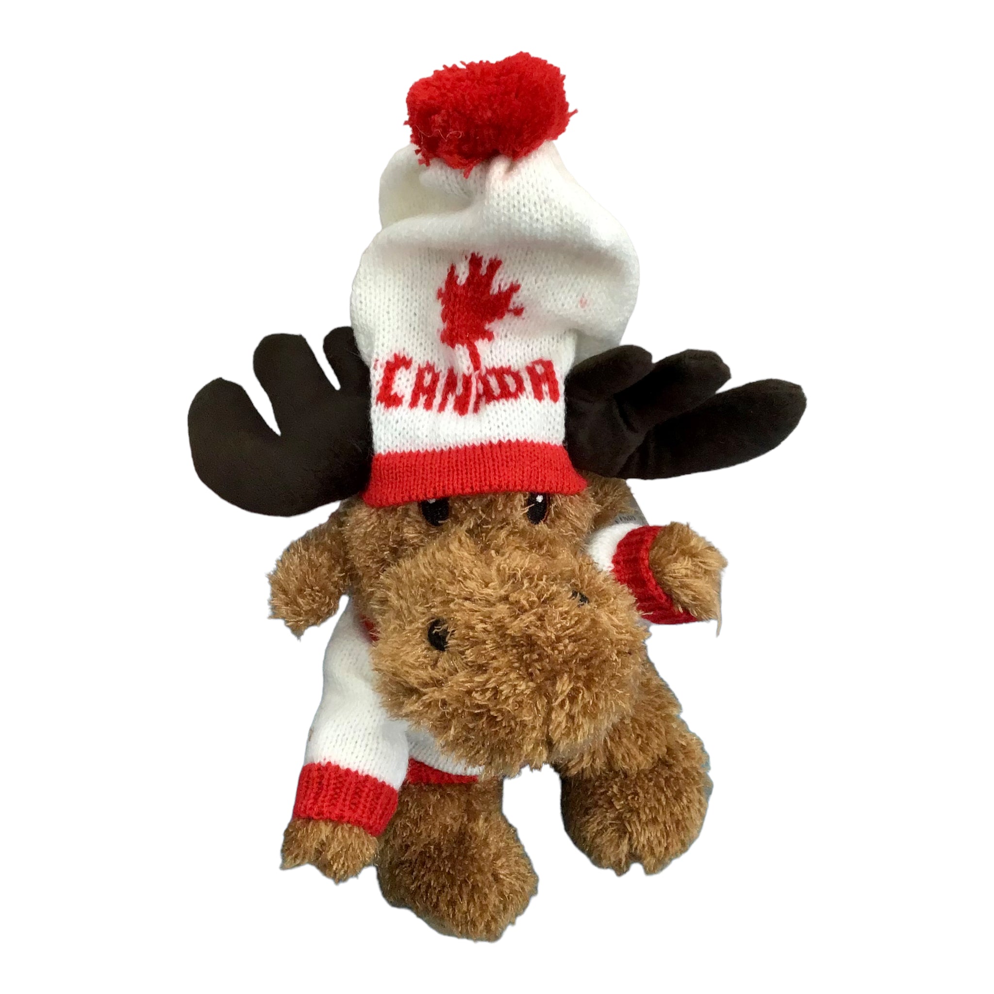 Canadian Moose Stuffed Animal Wearing Sweater and Toque, Canada and Maple Leaf Themed Design Plush Soft Toy