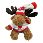Canadian Moose Stuffed Animal Wearing Sweater and Toque, Canada and Maple Leaf Themed Design Plush Soft Toy