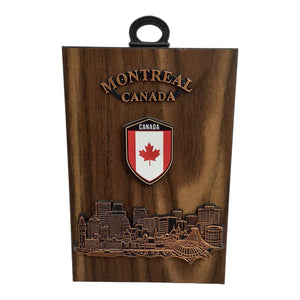 Canadian Souvenir Wooden Wall Plaque Montreal Skyline Scene Figurine on Hickory 4”x6”