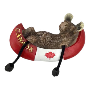 Fridge Magnet - Moose riding in Canoe - Bear riding in Canoe