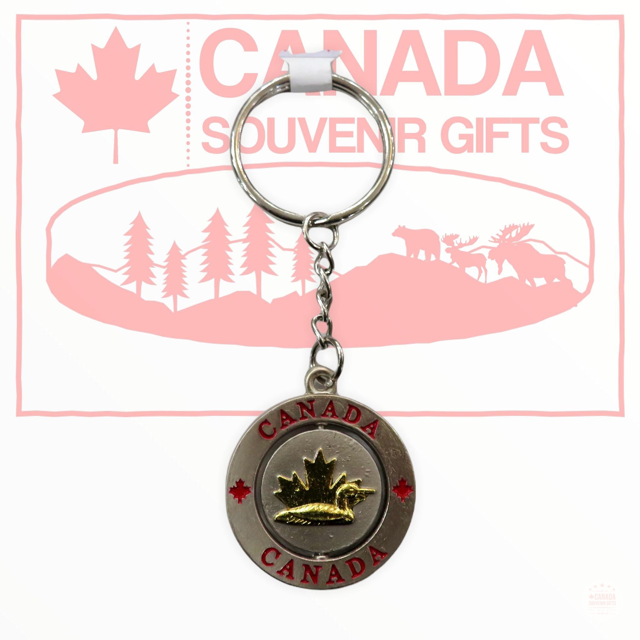 Key Holder - CANADA Maple Leaf & duck Spinning Keychain Metal Key Ring