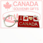 Key Holder - I Love Canada, 2 Maple Leaves & a Heart Metal Keychain