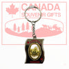 Key Ring - Canada waving Shaped Keychain with Golden Maple Leaf Spinning in the Centre - Metal Diecast Key Holder