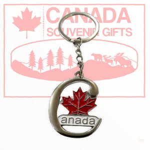 Keychain - Canada C Shaped with Maple Leaf Key Holder - Metal Keyring