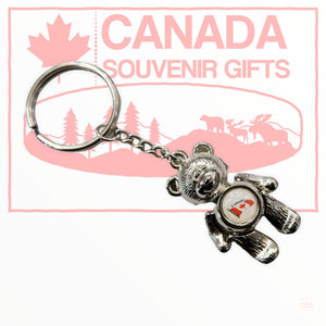 Keychain - Canada Country Flag, Chrome Bear Metal Key Holder - Moving Arms and Legs