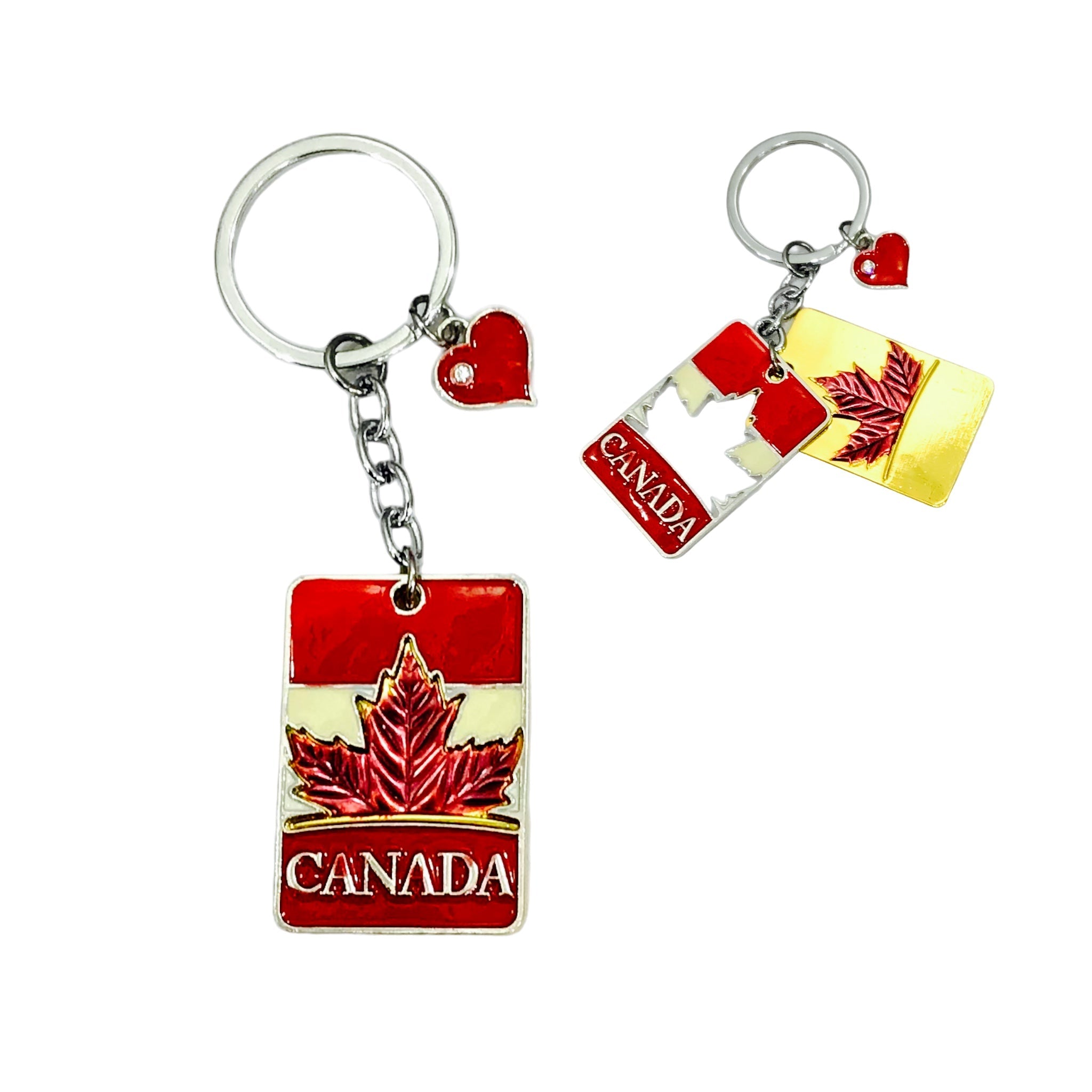 Keychain - Canada Maple Leaf Keyring with Heart Charming Key Fob