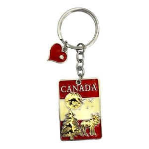Keychain - Canada Moose Keyring with Heart Charms
