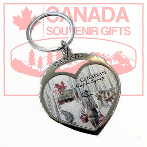 Keychain - Canadian Heart Shaped Metal Keyring - Key Fob Canada Maple Syrup Key Holder