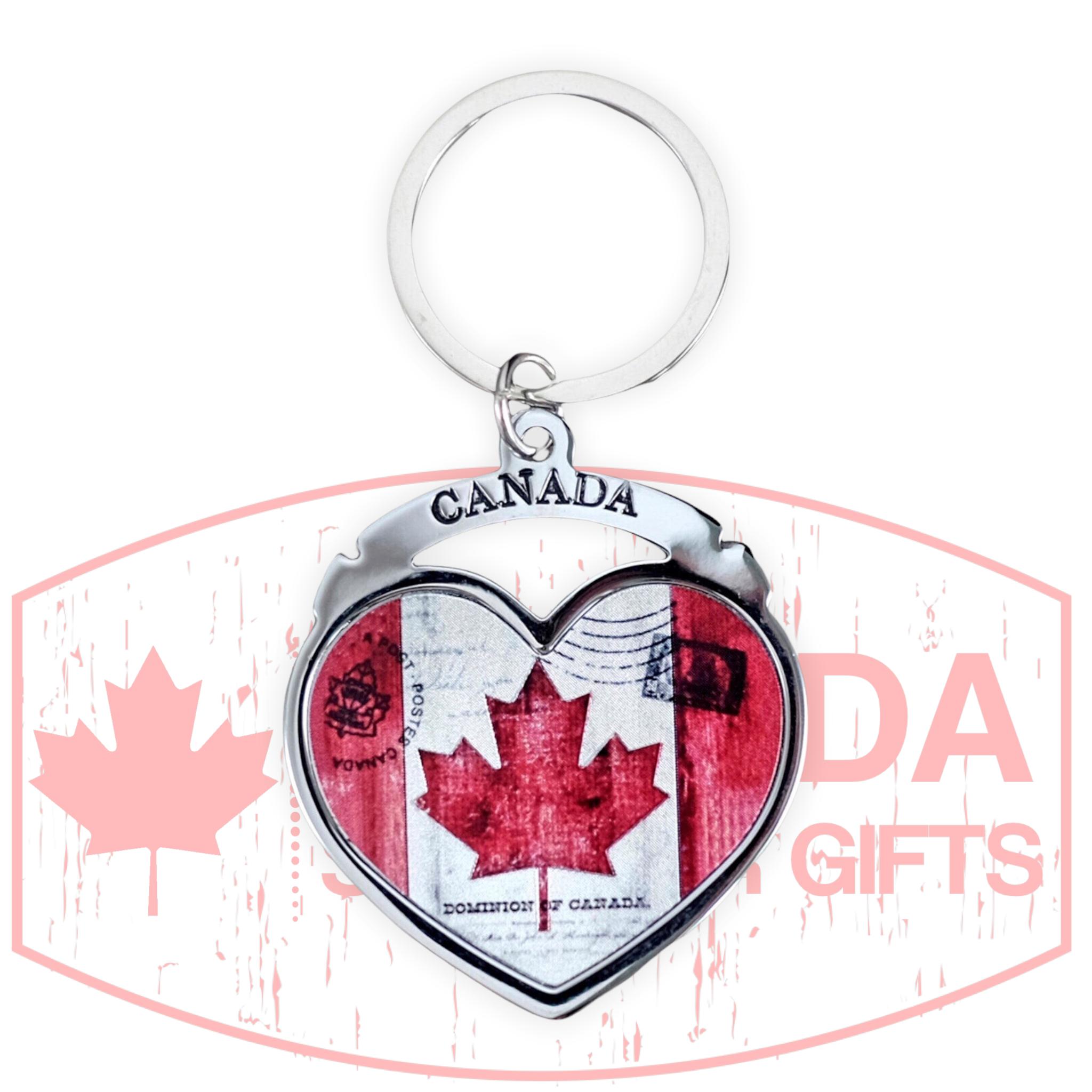 Keychain - Heart Shape Canada Flag Key Chain | Metal Chrome Keyring