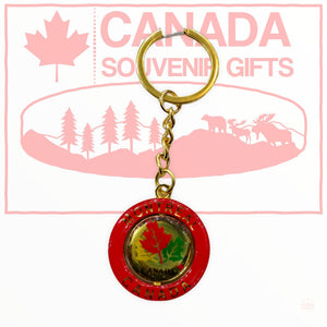Keychain - Yellow/Red/Green Maple Leaf Spinner - Canada Keyring