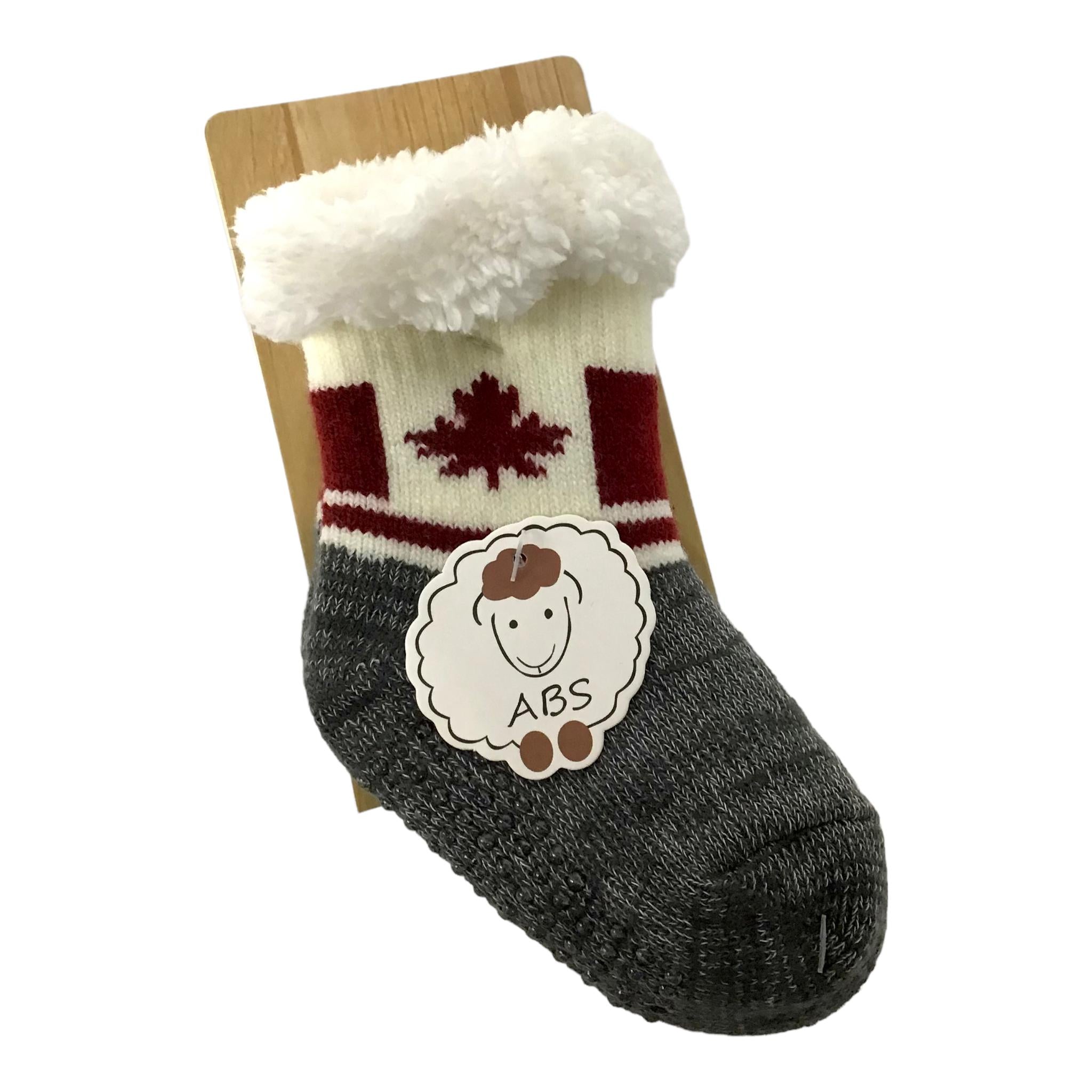 Kids Canada Maple Leaf Thermal Sherpa Slipper Socks Winter Fleece Anti Slip Sock