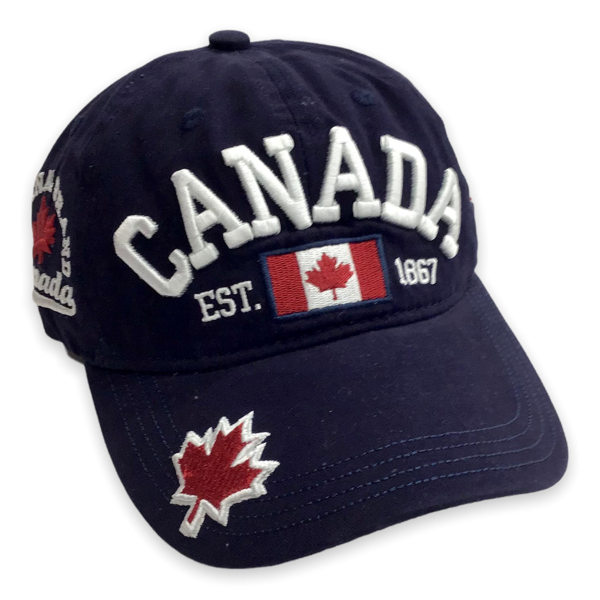Kids Navy Baseball Cap - Youth Embroidered Canada Est. 1867 Free Adjustable Hat