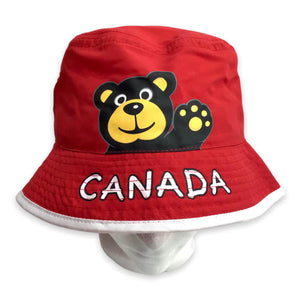 Kids Red Canada Bucket Hat with Bear Print - Canadian Souvenir Hat