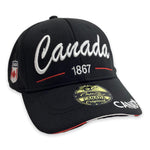 Kids Youth Black Baseball Cap - Embroidered Canada 1867 Free Adjustable Hat
