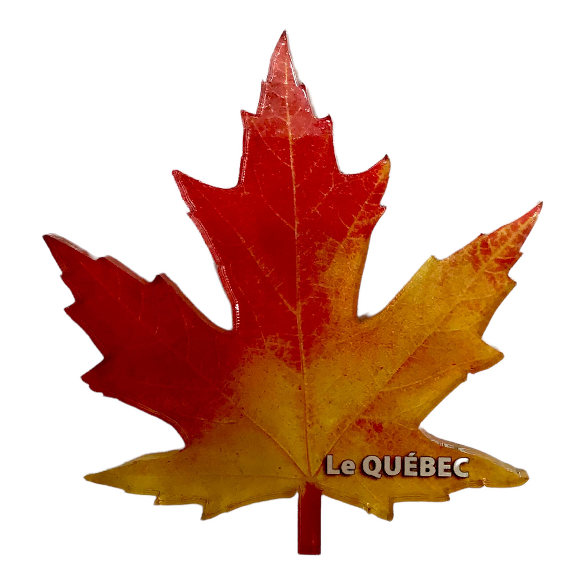 Le Québec Falling Maple Leaf Clear Acrylic Magnet Souvenir