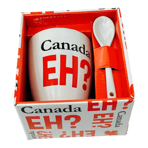 MUG CANADA EH - WHITE COFFEE MUG W/ SPOON TEA CUP WITH BOX 11 oz