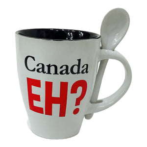 MUG CANADA EH - WHITE COFFEE MUG W/ SPOON TEA CUP WITH BOX 11 oz