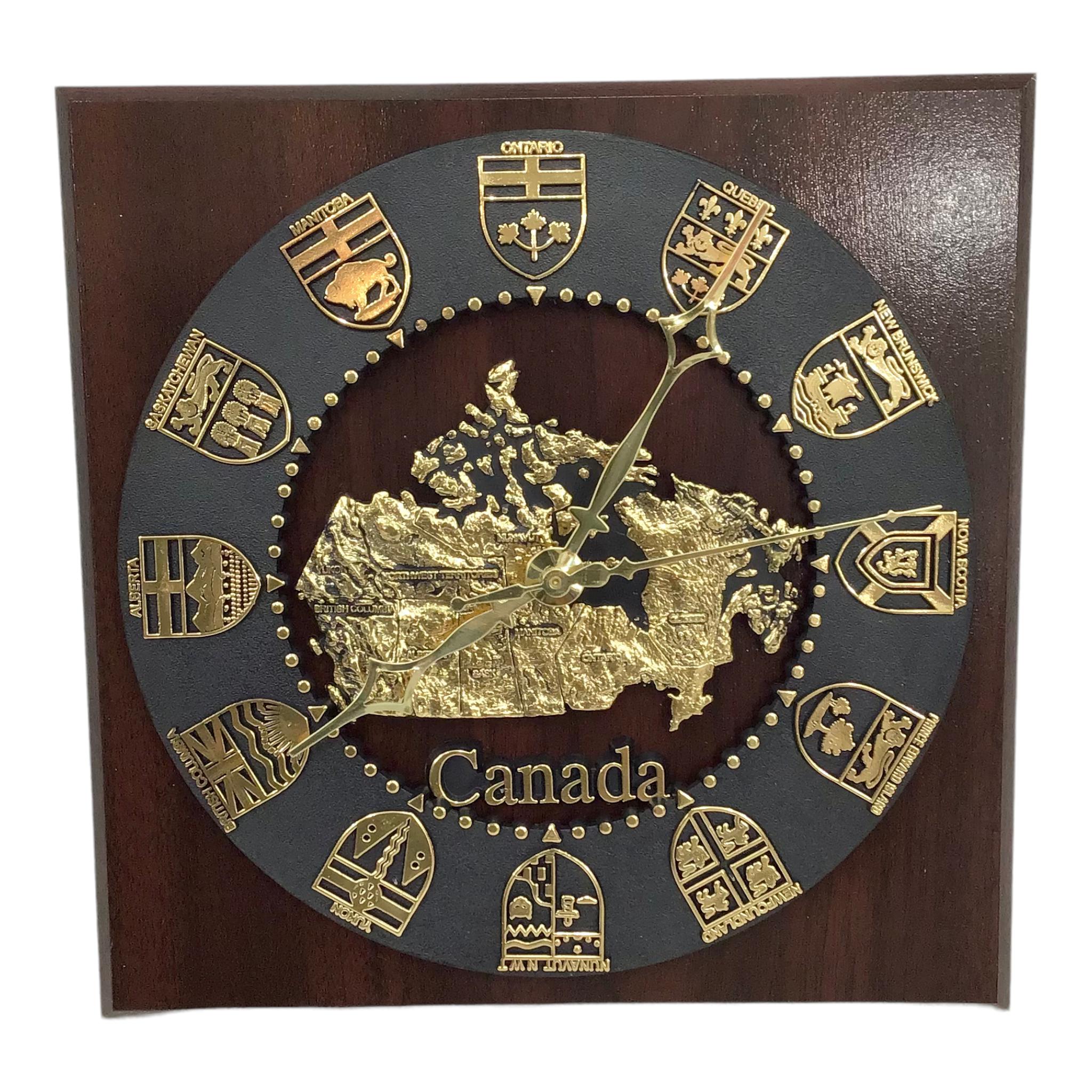 Made in Canada Wall Clock - Canada Map w/ Canadian Provincial Crests of each Province and Territory in Canada Surrounding the Center Map