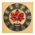 Made in Canada Wall Clock - Red Maple Leaf w/ Canadian Provincial Crests of each Province and Territory in Canada Surrounding the Center Maple Leaf