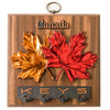 Made in Canada Wall Plaque Maple Leaves with Key Holder on Hickory 6" x 6"
