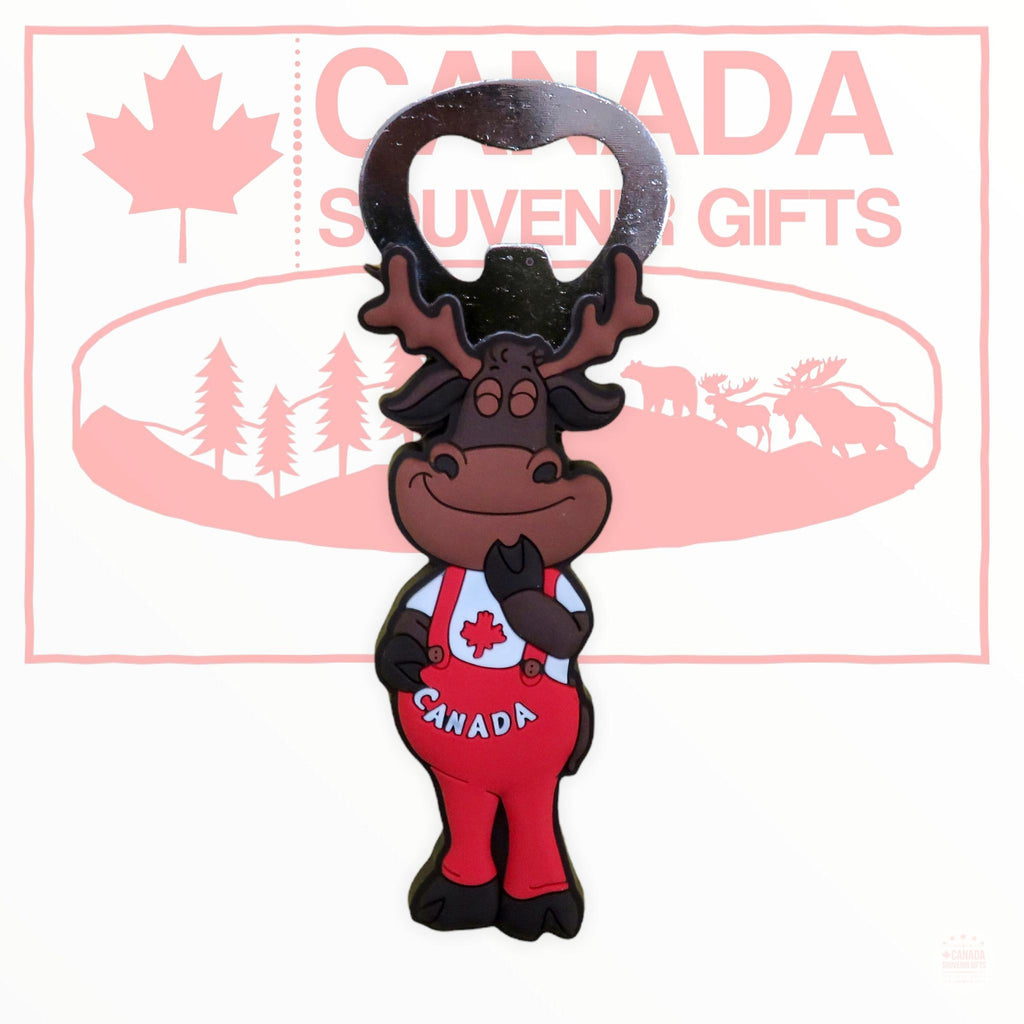 Magnet - Moose in Canada Red and White Dress Bottle Opener Fridge Magnet