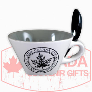 Montreal 16oz Cup/Bowl and Spoon Combo - Canada Ceramic Bowls for Soup, Rice, Noodle and Cereal Bowl with Spoon Holder