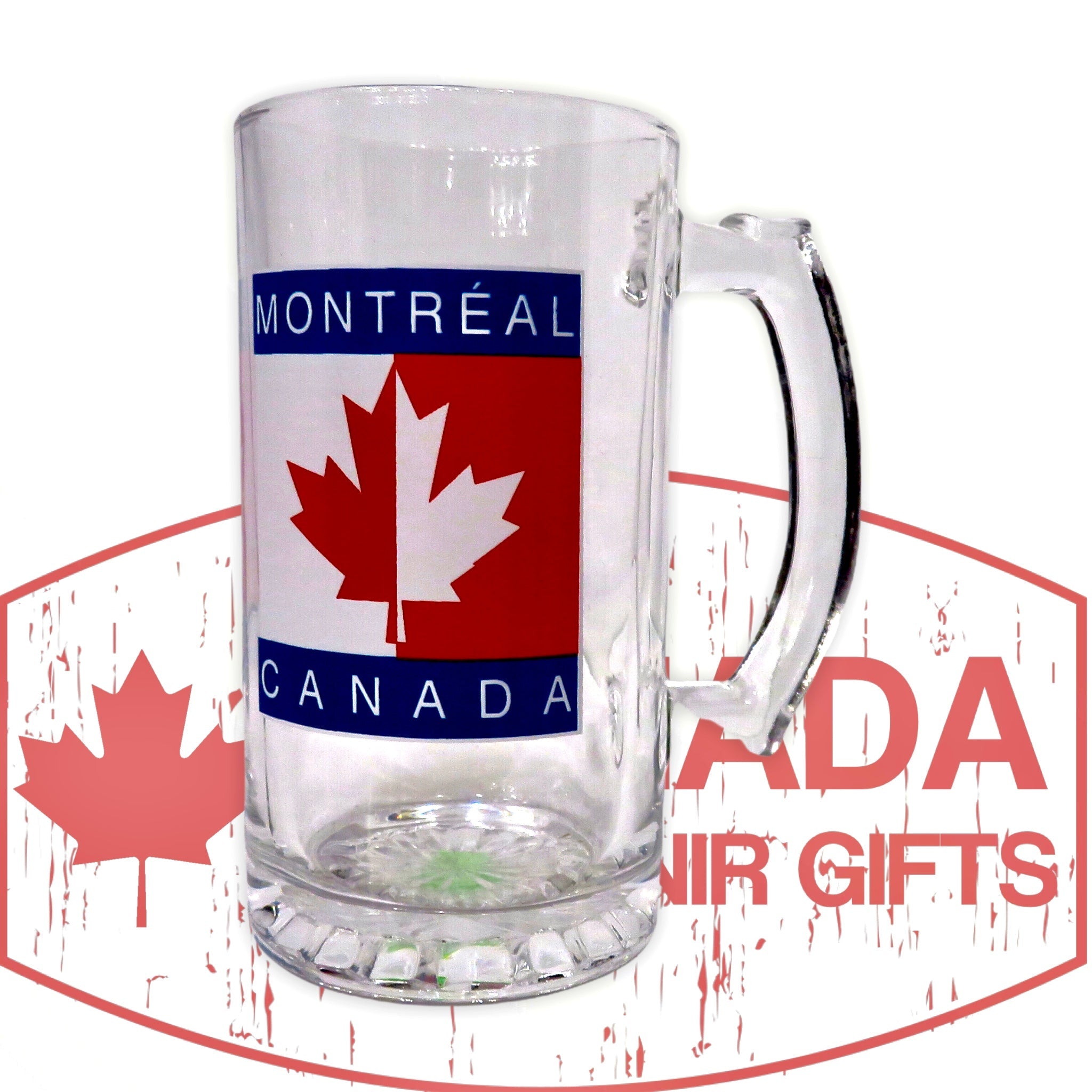 Montreal Canada Maple Leaf Red and Blue Themed 22oz Glass Beer Mug