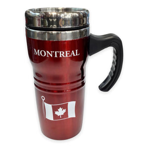Montreal Canada Travel Mug 14oz - Insulated Coffee Mug, Thermal Stainless Steel with Easy Grip Tumbler Handle - Midnight Red