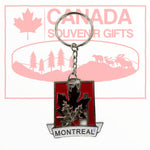 Montreal M Shaped Keychain with Red Silver Maple Leaves Pewter Keyring, Key Fob Metal