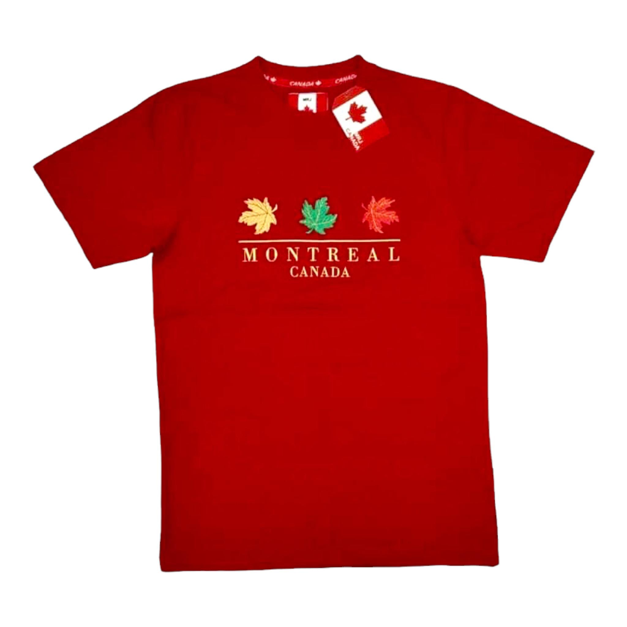 Montréal Red Embroidery Adult Unisex T-shirt w/ Yellow Green Red Maple Leaf