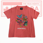 Montreal Salmon 2-6 Years Kids T-Shirt w/ Butterfly & Flowers Print - blue morpho, the postman - monarch - red lacewing, goliath birdwing