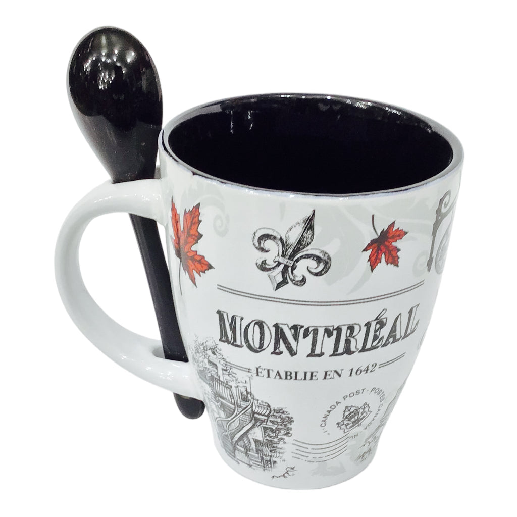Montreal Scene Vintage Maple Leaf Coffee Mug with Spoon W/ Box. 11oz Souvenir Tea Cup