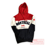 Montreal Three Tone Hoodie Unisex - Tommy Style White Red & Navy Pullover Hoodie - CHENILLE AND EMBROIDERY DESIGN