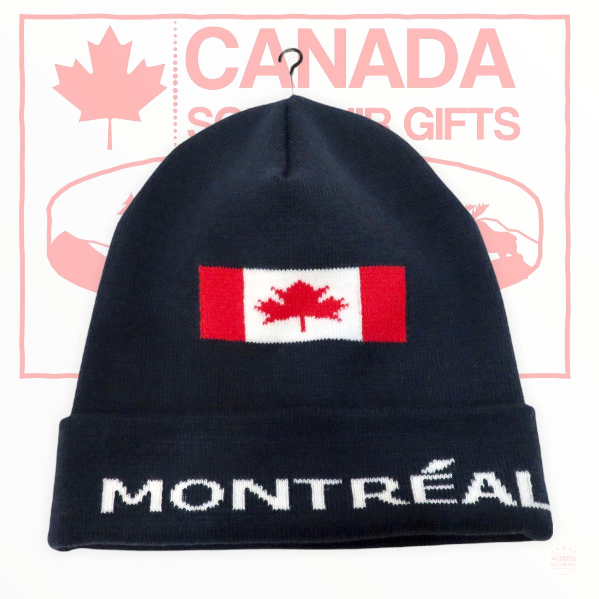 Montreal Winter Toque Hat with Canada Country Flag - Navy or Charcoal SuperFine Quality