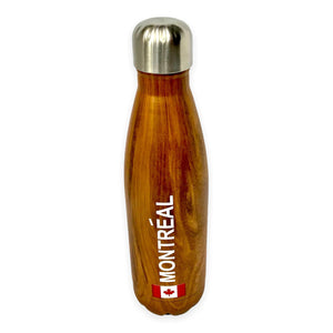 Montreal Wood Style Insulated Water Bottle 500 ML Stainless Metal for Hot and Cold Drinks