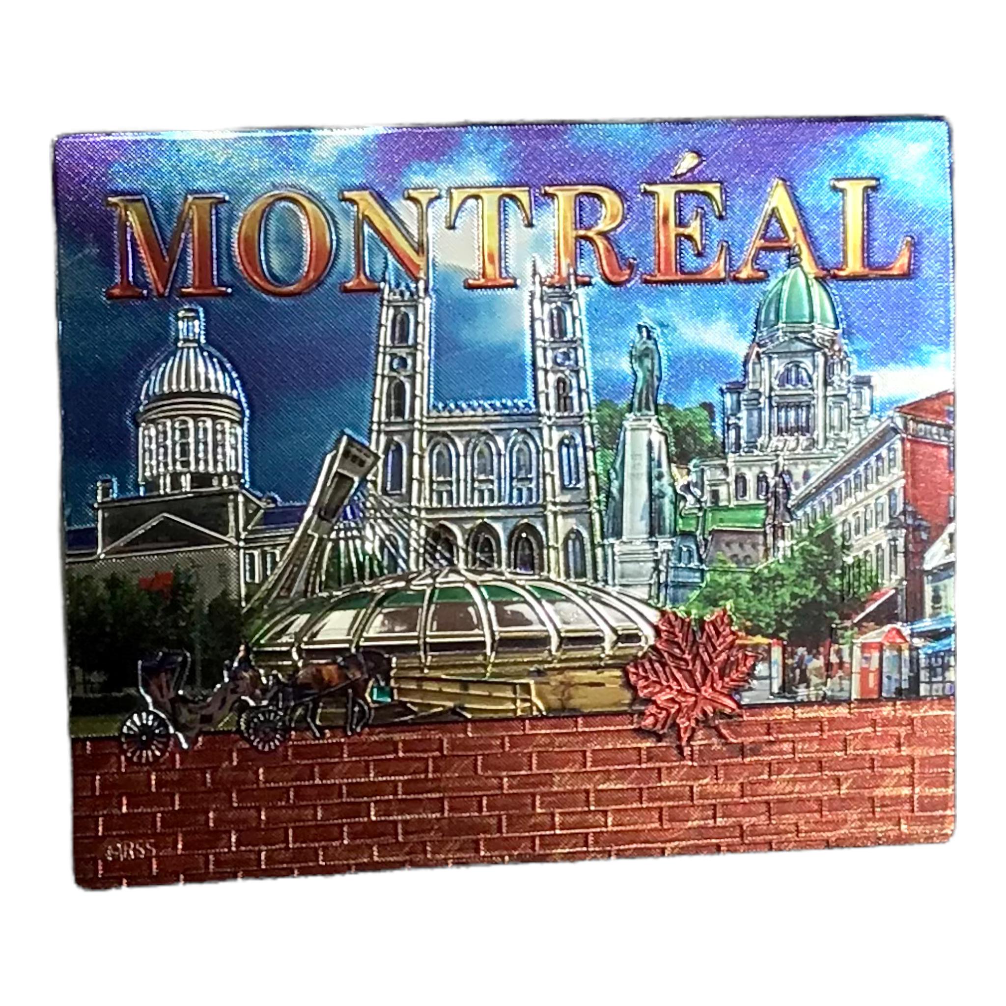 Montreal blue sky landmark foiled laser magnet. Canadian souvenir gift