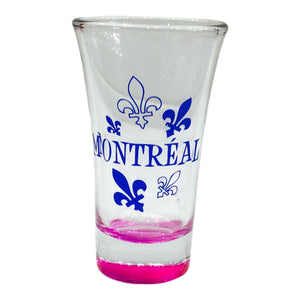 Montreal w/ Quebec Fleur de Lys Tall Shot Glass, 1.5-Ounce Pink Heavy Base Shot Glass Set, Whiskey Shot Glass