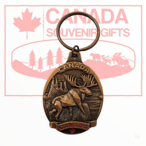 Moose in the Jungle Keychain - Canada Moose Key Holder - Metal Keyring - Silver, Bronze