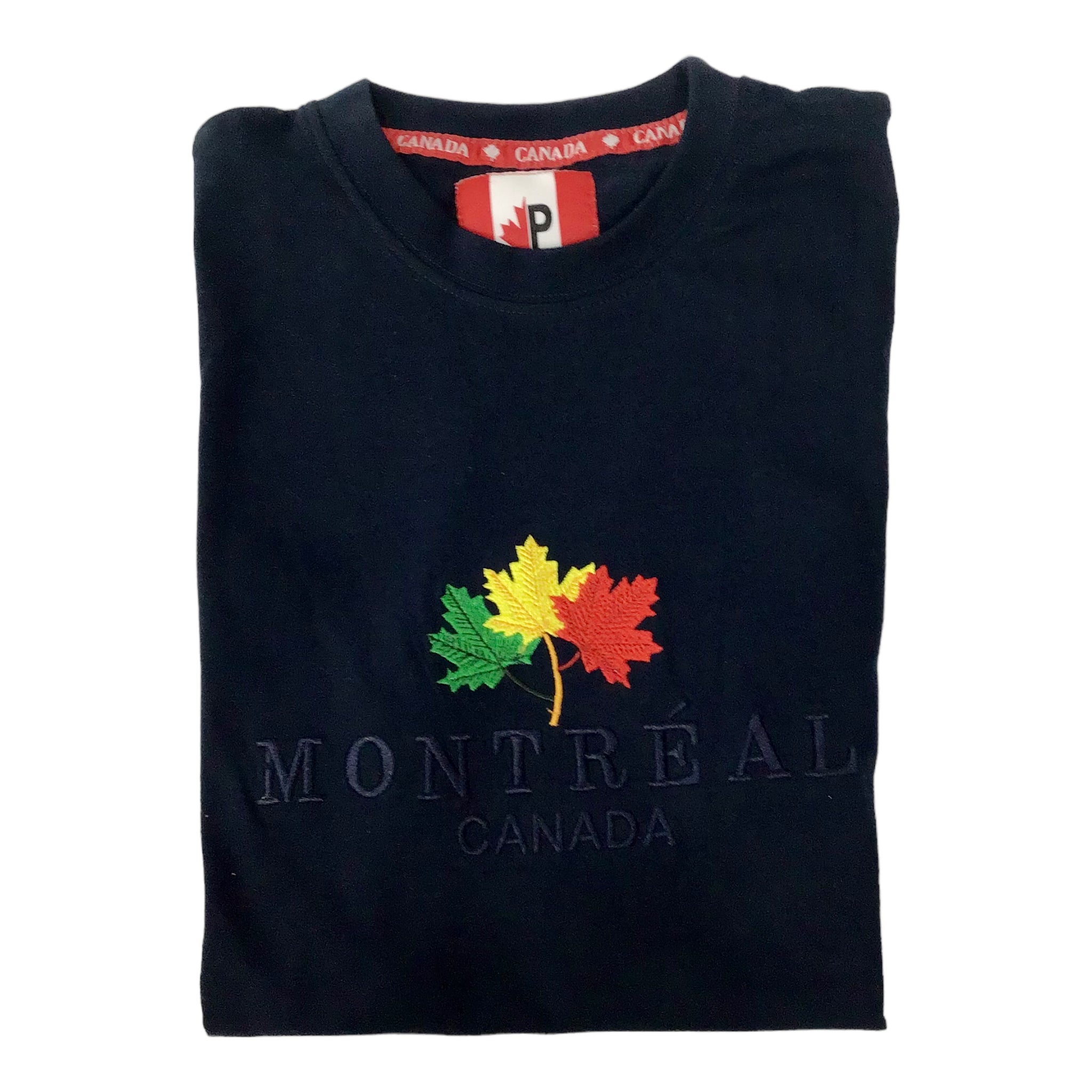 NAVY T-SHIRT MONTREAL EMBROIDERY RED YELLOW GREEN MAPLE LEAF COTTON SHIRT