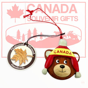 Natural Wood Keychain - Canadian Bear Head Wooden Keychain Handmade Key Ring