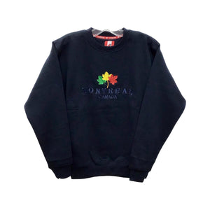 Navy Crew Neck Sweatshirt Canadian iconic Maple Leaf 3 Colors logo and Montreal Name Drop Embroidery