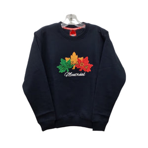 Navy Crew Neck Sweatshirt Canadian iconic Maple Leaves logo and Montreal name drop Applique and Embroidery