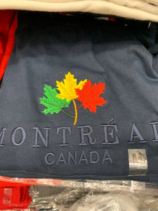 Navy Montreal Embroidery Adult Unisex T-shirt w/ Green Yellow Red Maple Leaf