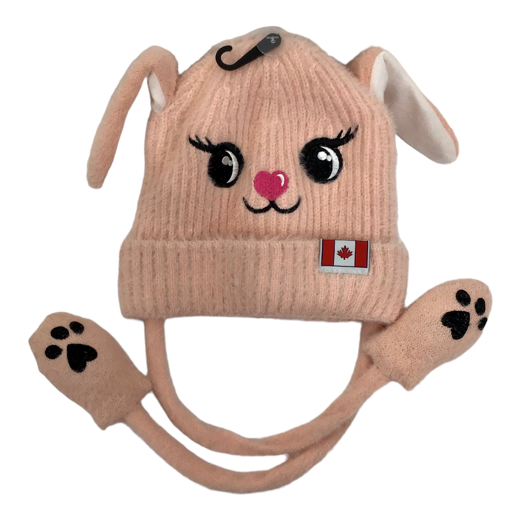 PINK PIKATO MOVING EAR BEANIE W/ CANADA FLAG ON THE SIDE