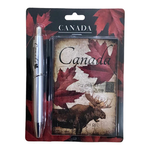 Pen and Notebook Gift Set - Canada Moose Maple Leaf Themed Souvenir